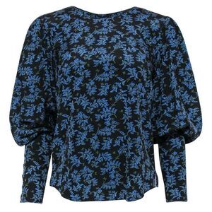 Veronica Beard Blouse Silk Long Sleeve Floral Button Back Top Black Size 4